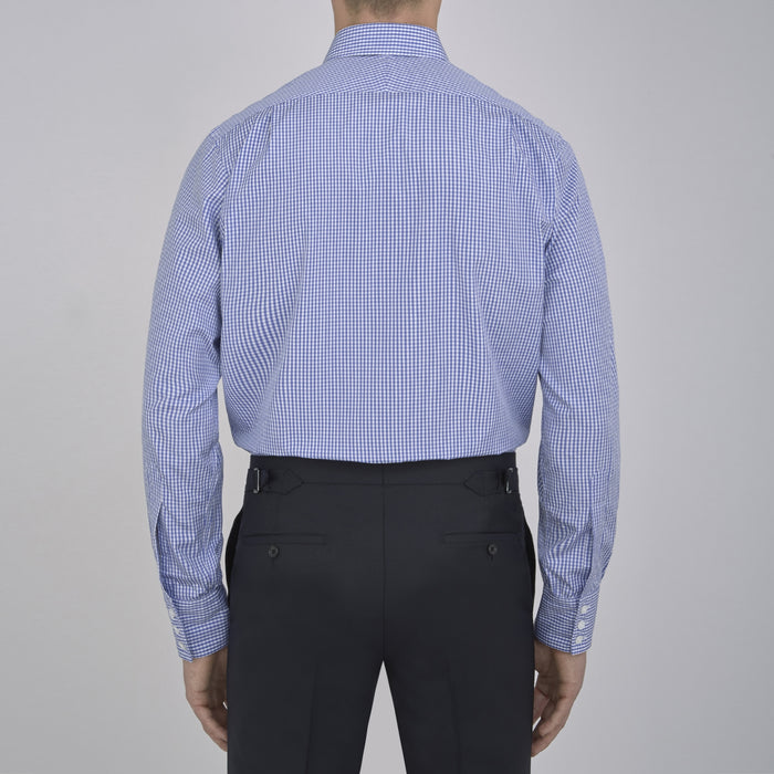 Mid-Blue Gingham Check Shirt with T&A Collar and 3-Button Cuffs Image 5