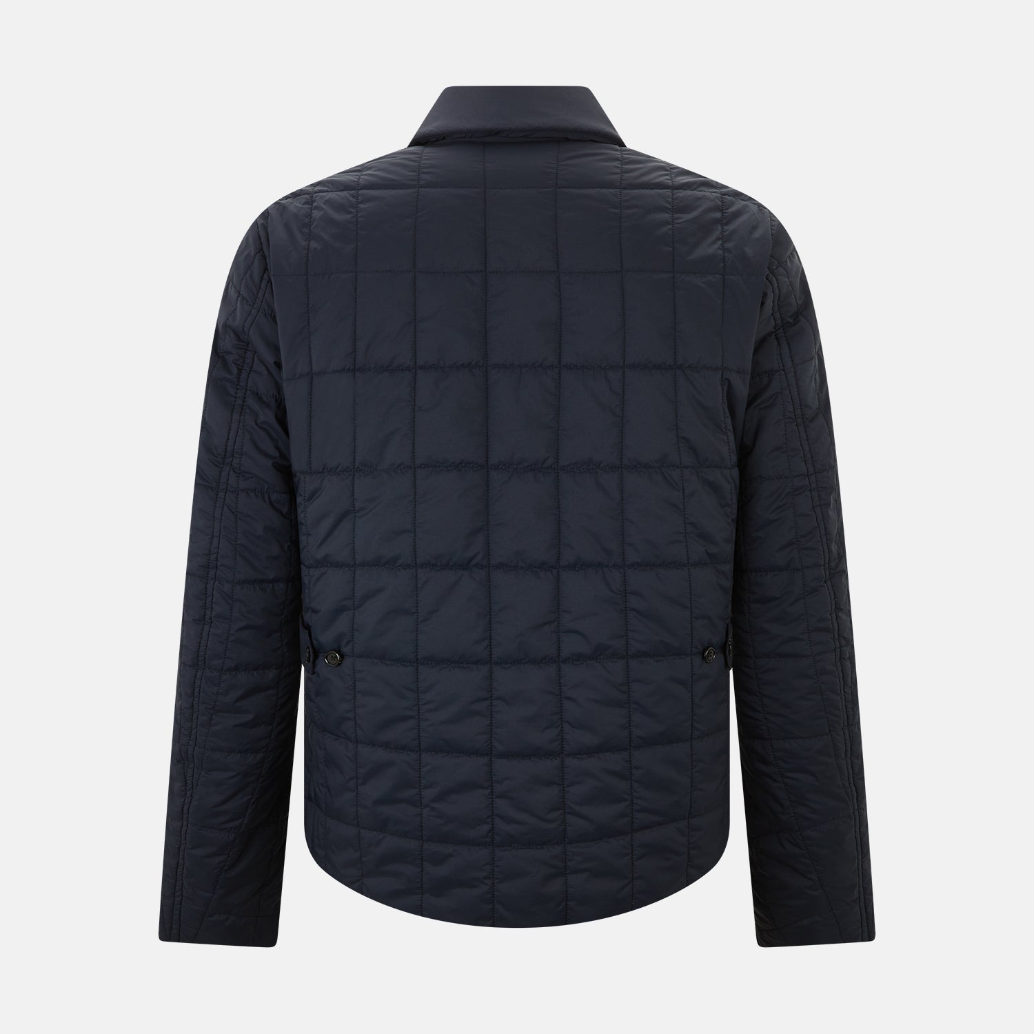 Image 3 of product The Turnbull & Asser Battersea Navy Quilted Jacket features a versatile quilted design with a front zipper, zippered pockets, collared neckline, buttoned cuffs, and a subtle square pattern—perfect for the modern gentleman.