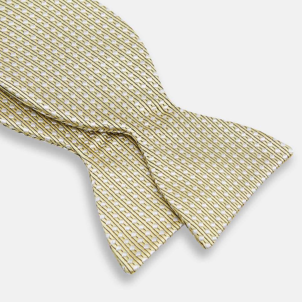 Gold and White Square Silk Bow Tie