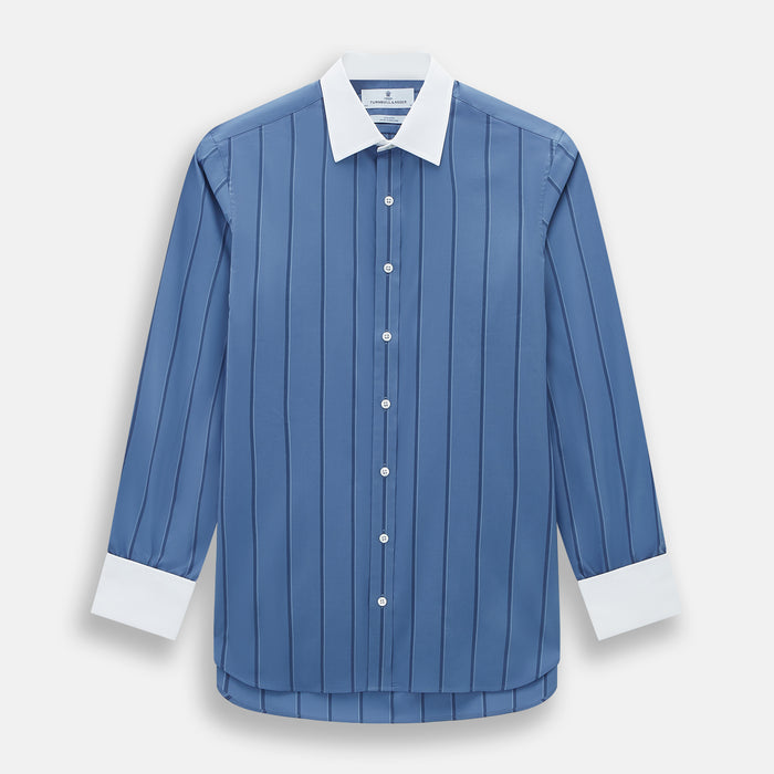 Steel Grey Track Stripe Shirt with Contrast T&A Collar and Cuffs