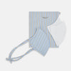 View 3 of product The Turnbull & Asser UK Blue, Pink & Yellow Striped Cotton Commuter Mask is displayed on a white background, and features adjustable ear loops for a comfortable fit. This stylish face-covering accommodates three included VIROFORMULA™ filters, making it a versatile accessory reminiscent of the Blue & White Linen Check Commuter Mask.
