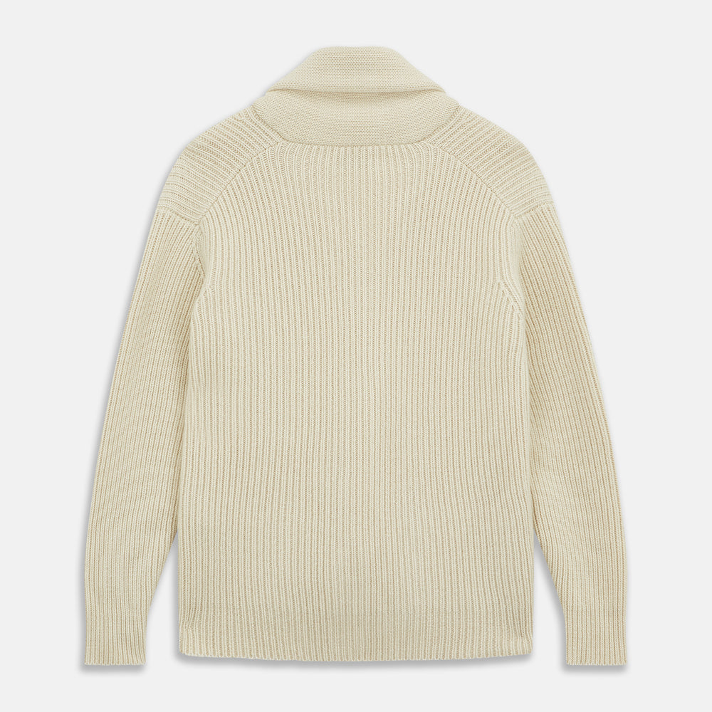 Antique White Ribbed Shawl Neck Cardigan