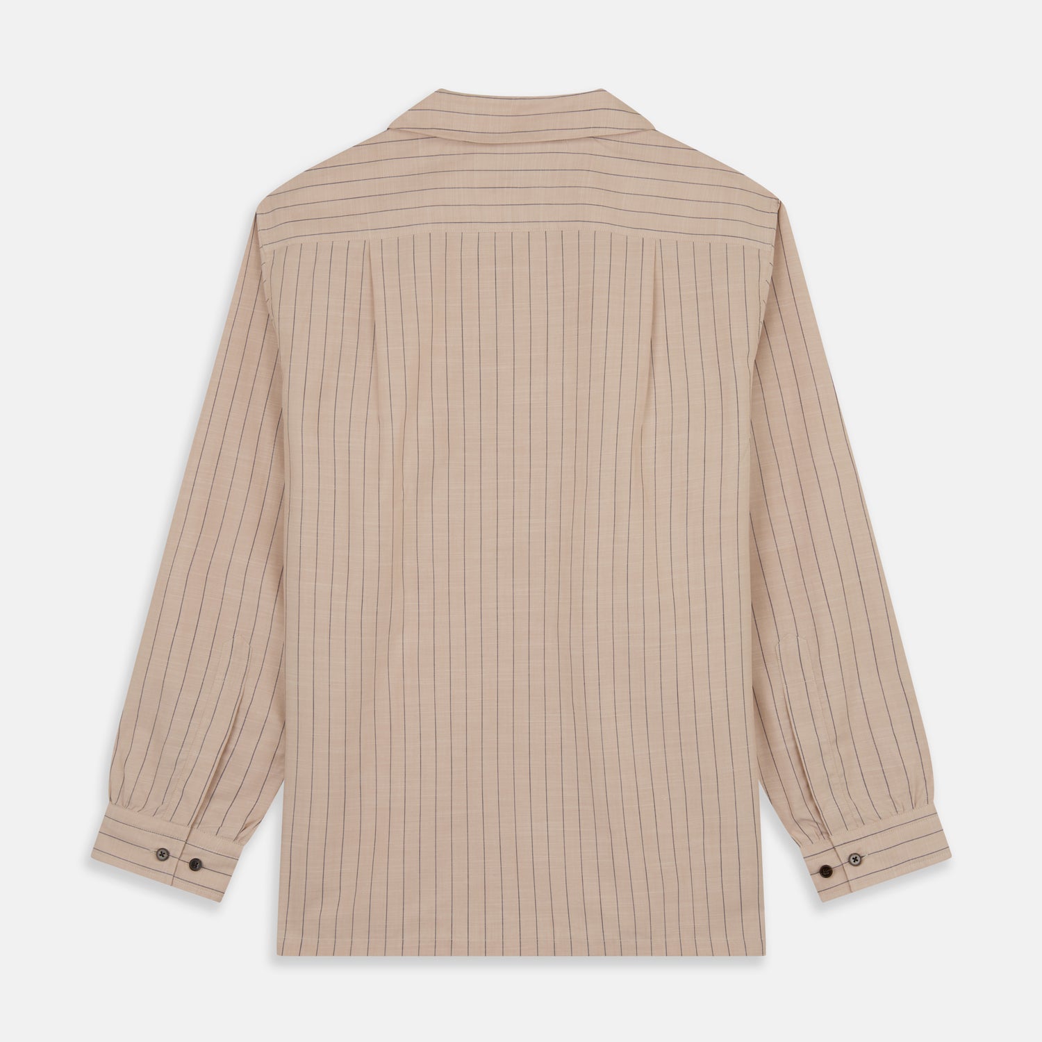 Image 7 of product Beige Stripe Cotton Holiday Fit Shirt with Revere Collar & Single Button Cuff