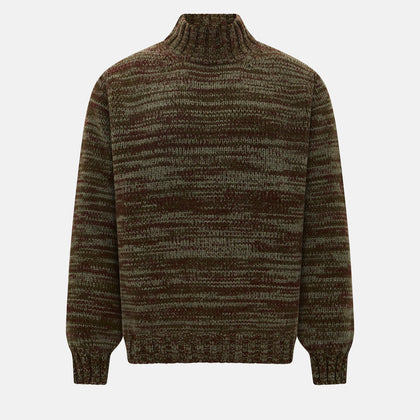 Multi Brown Sennon Rib Roll Neck Cashmere Jumper