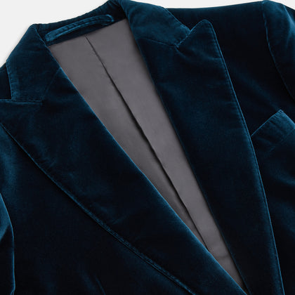 Teal Velvet Single Breasted Blazer
