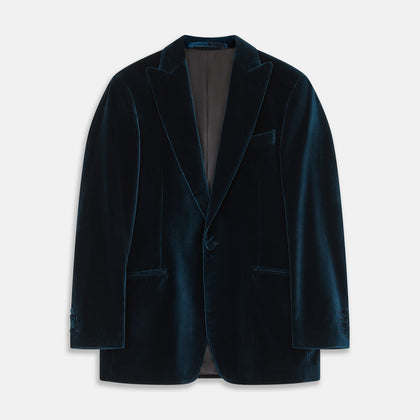 Teal Velvet Single Breasted Blazer