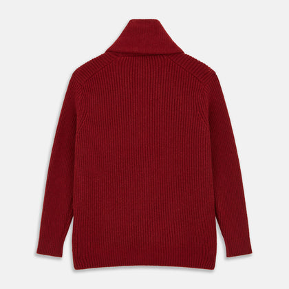 Burgundy Cashmere Ribbed Shawl Neck Ainsley Cardigan Image 2