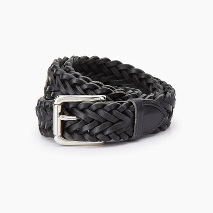Black Leather Woven Belt Image 2