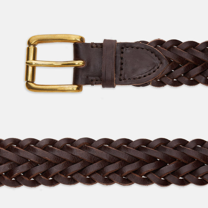 Brown Leather Woven Belt Image 1
