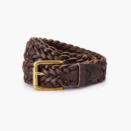 Brown Leather Woven Belt Image 2