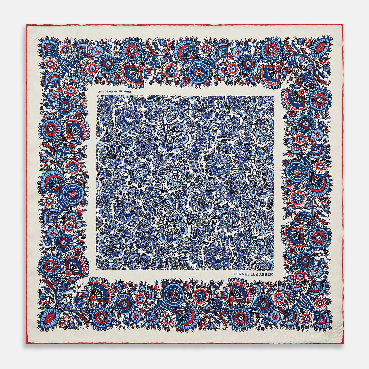 White and Blue Garden Paisley Silk Pocket Square