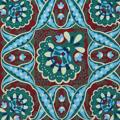 Aqua and Burgundy Baroque Silk Pocket Square