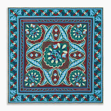 Aqua and Burgundy Baroque Silk Pocket Square Image 3