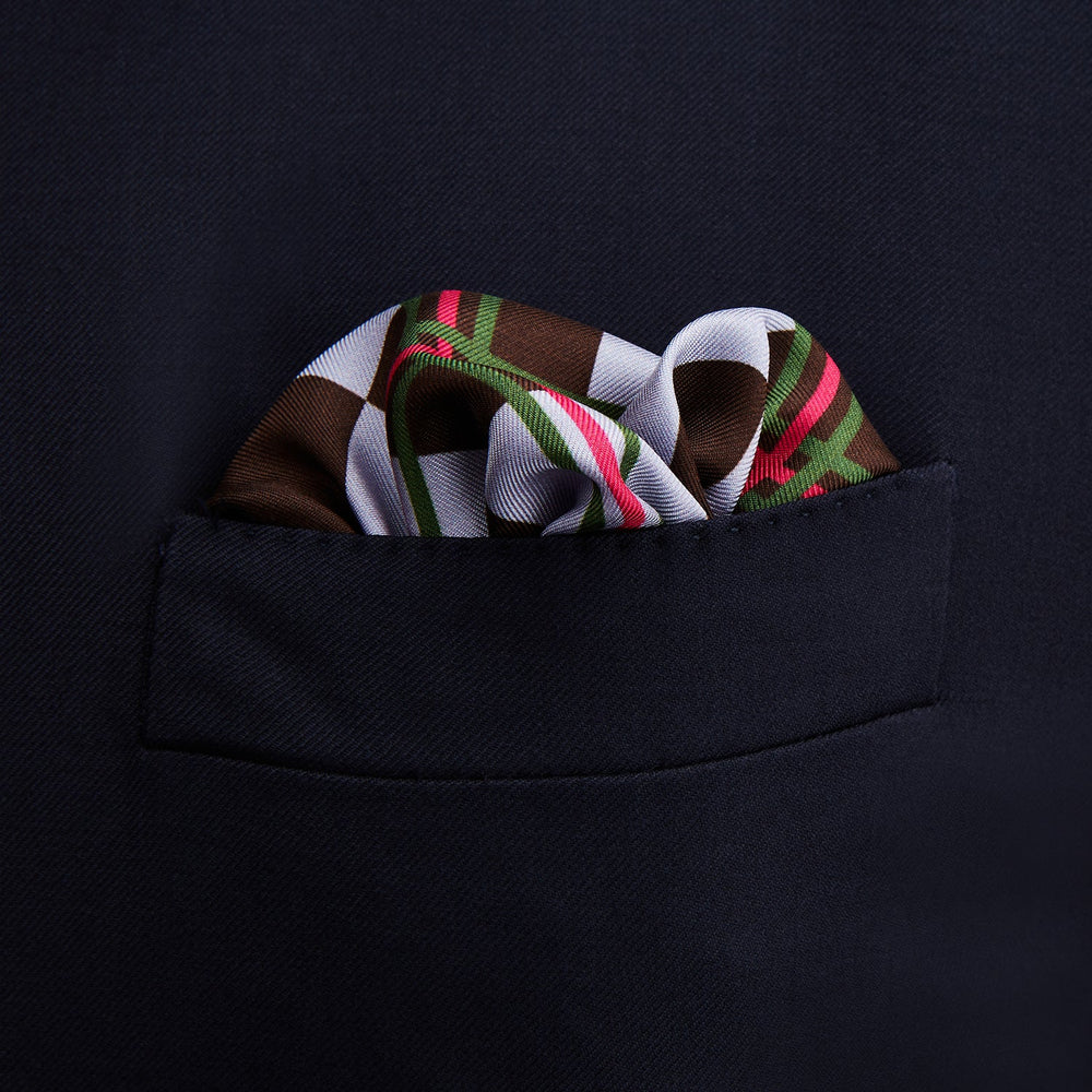 Green and Red Checked Chess Board Silk Pocket Square
