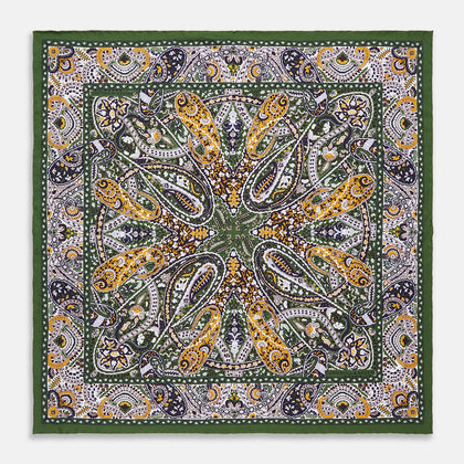 Lavender and Green Abstract Paisley Silk Pocket Square