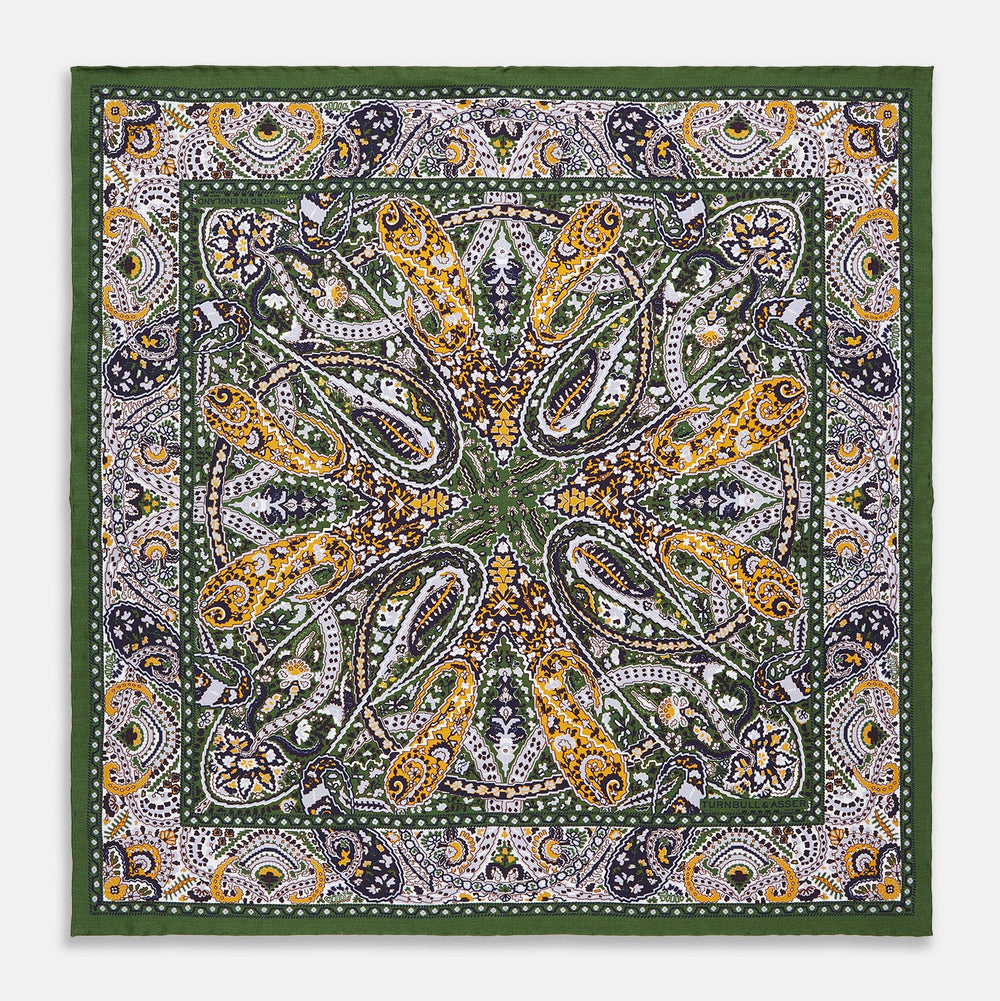 Lavender and Green Abstract Paisley Silk Pocket Square