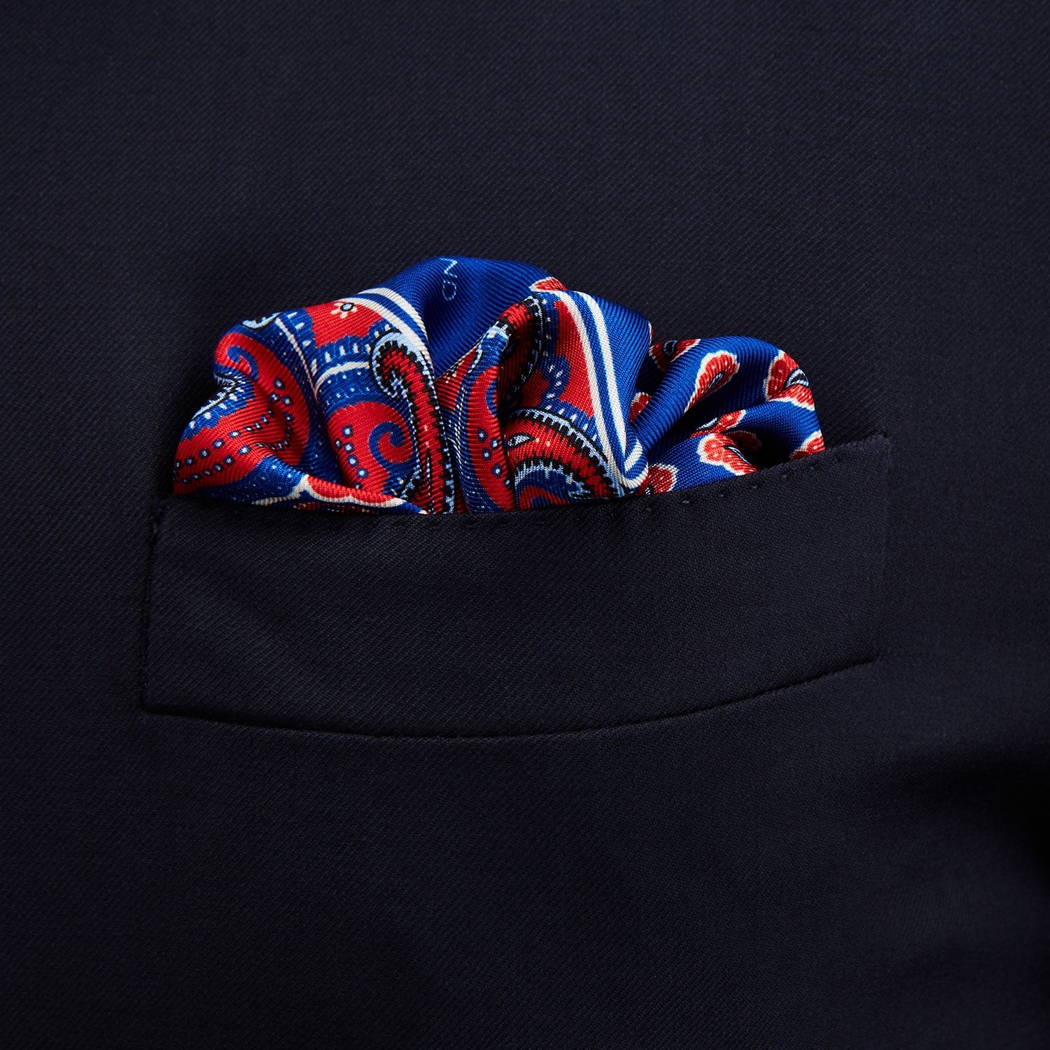 Image 3 of product Blue and Red Paisley Tiles Silk Pocket Square