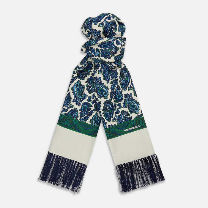 Green and Blue Paisley Silk Scarf