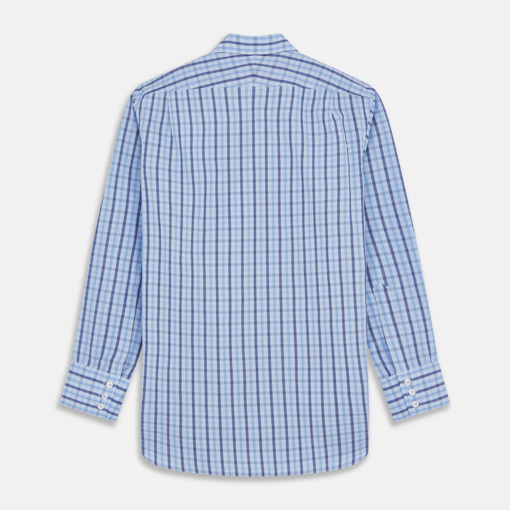Light Blue and Navy Check Cotton Regular Fit Mayfair Shirt