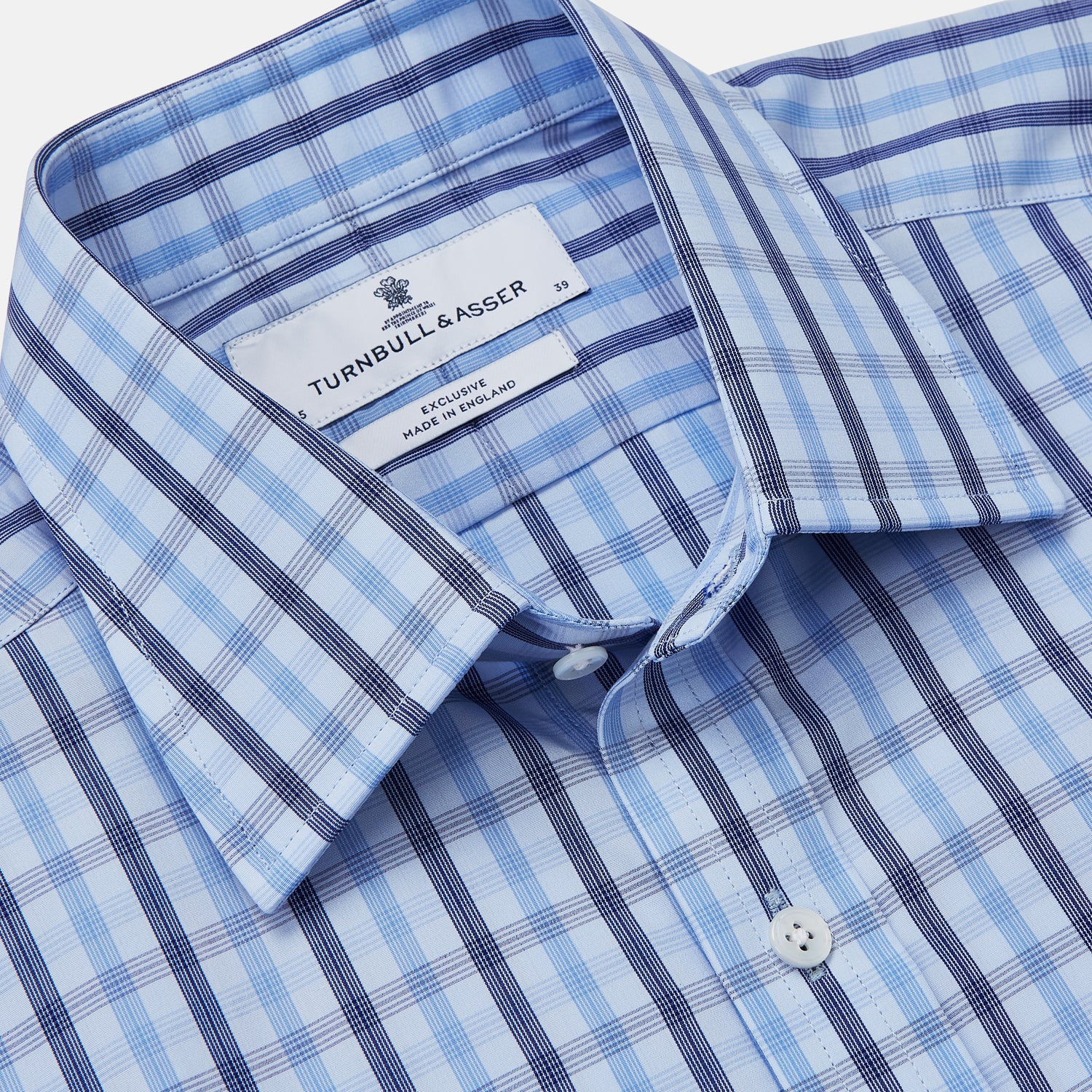 Light Blue and Navy Check Cotton Regular Fit Mayfair Shirt