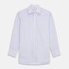 View 1 of product The Turnbull & Asser Lilac Multi Check Cotton Regular Fit Mayfair Shirt features a classic T&A collar and button-up design, shown laid flat in a light purple gingham pattern.