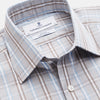 View 2 of product The Beige and Light Blue Check Cotton Regular Fit Mayfair Shirt by Turnbull & Asser features a classic plaid pattern, T&A collar, cuffed sleeves, and button-up front, shown laid flat on a white background.