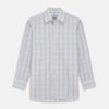 View 1 of product The Beige and Light Blue Check Cotton Regular Fit Mayfair Shirt by Turnbull & Asser features a classic plaid pattern, T&A collar, cuffed sleeves, and button-up front, shown laid flat on a white background.
