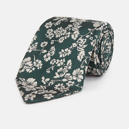 Dark Green Floral Garden Silk Tie