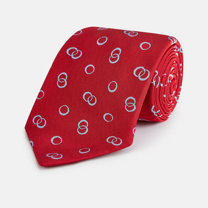 Red Geometric Rings Silk Tie
