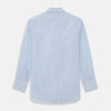 View 2 of product The Turnbull & Asser WHITE & BLUE STRIPE COTTON REGULAR FIT SHIRT features long sleeves, a collar, and vertical blue stripes, shown against a plain white background.