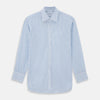 View 1 of product The Turnbull & Asser WHITE & BLUE STRIPE COTTON REGULAR FIT SHIRT features long sleeves, a collar, and vertical blue stripes, shown against a plain white background.