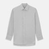 View 1 of product The Turnbull & Asser Silver Multi-Check Cotton Regular Fit Shirt features light gray cotton, a classic collar, buttoned cuffs, and a subtle silver check pattern—an essential for any men's wardrobe, shown flat on a white background.