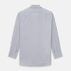 View 4 of product The Turnbull & Asser Silver Multi-Check Cotton Regular Fit Shirt features light gray cotton, a classic collar, buttoned cuffs, and a subtle silver check pattern—an essential for any men's wardrobe, shown flat on a white background.