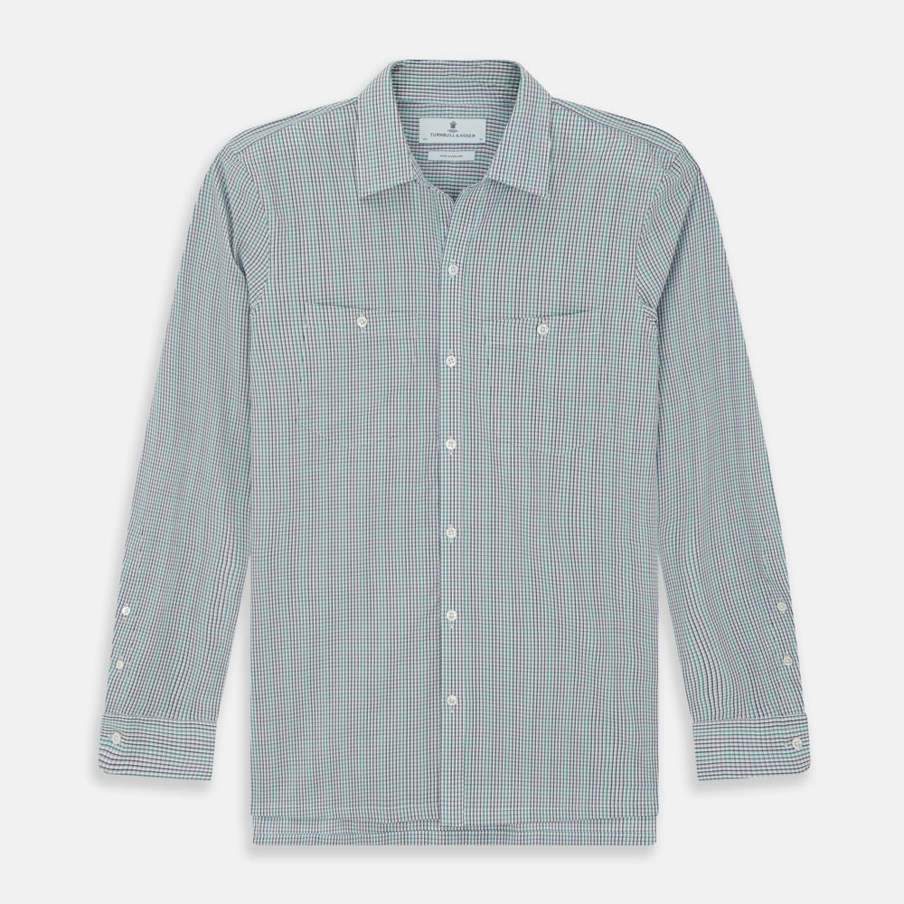 Green Graph Overlay Micro Check Piccadilly Shirt