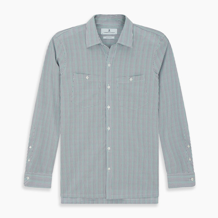 Green Graph Overlay Micro Check Piccadilly Shirt Image 6