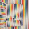 View 3 of product The MULTICOLOURED FELICIANO MAYFAIR SHIRT by Turnbull & Asser features vertical red, yellow, green, and blue stripes on white, a classic T&A collar, buttoned cuffs, and a rounded hem for timeless British style.