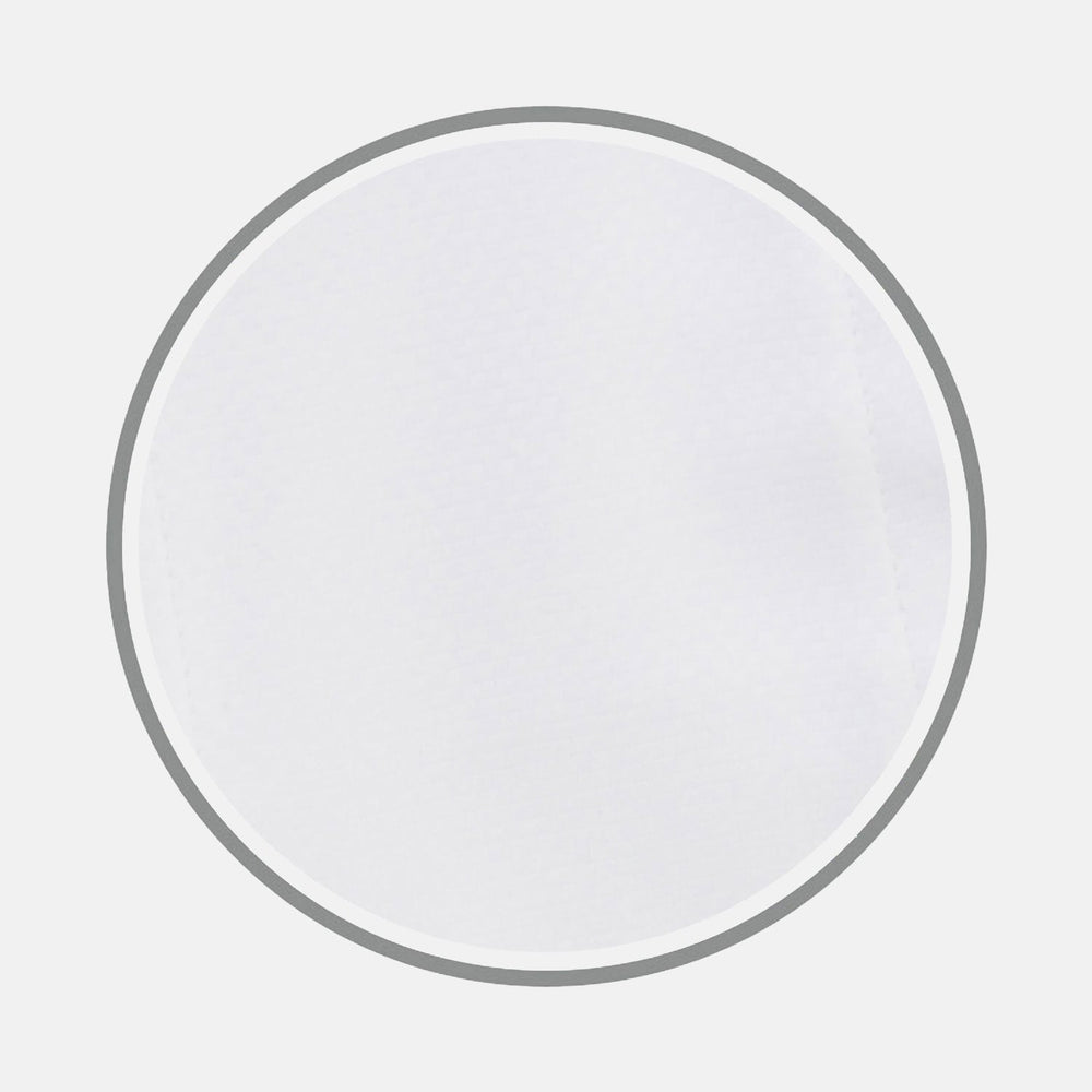 A close-up of BESPOKE FABRIC 0008 01 by Turnbull & Asser showcases its fine white texture within a circular gray-bordered frame on a light gray background, ideal for crafting a personalized shirt.