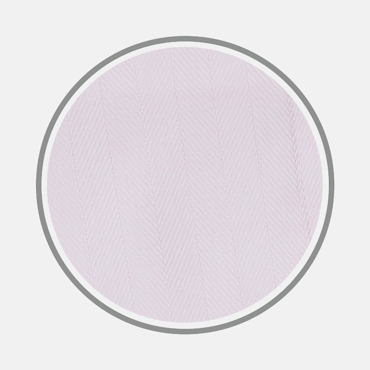 View 1 of product A close-up of Turnbull & Asser’s BESPOKE FABRIC 0010 16 shows pale pink herringbone fabric for custom shirts, displayed in a circular frame on a light gray background.