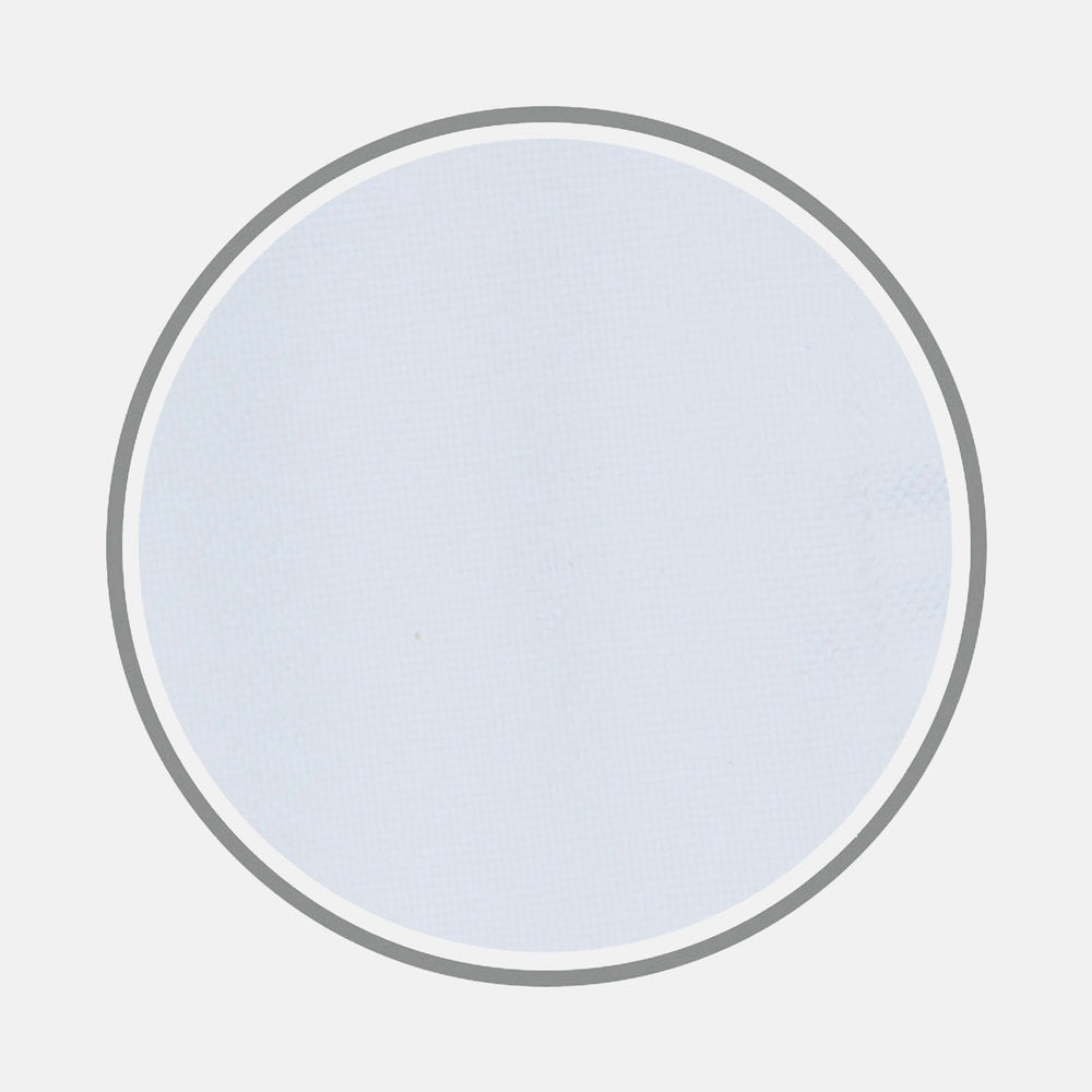 A close-up of BESPOKE FABRIC 0015 01 by Turnbull & Asser—a plain white textured surface, seen through a gray-outlined circular frame against a light gray background, evoking fine custom shirt fabric.