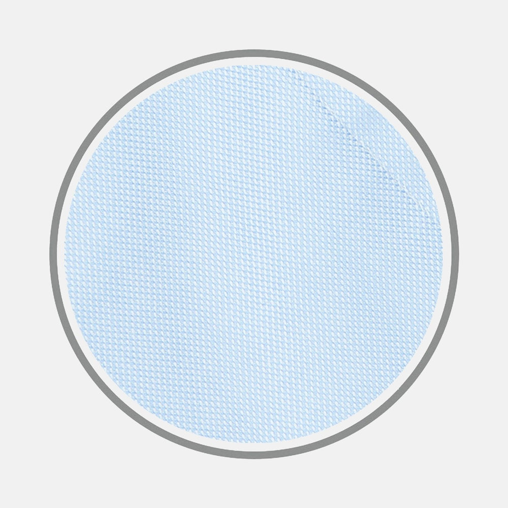 A circular patch of light blue textured mesh fabric from Turnbull & Asser’s BESPOKE FABRIC 0015 06 is displayed on a white background, bordered by a gray ring—an elegant touch reminiscent of classic monogram styles.