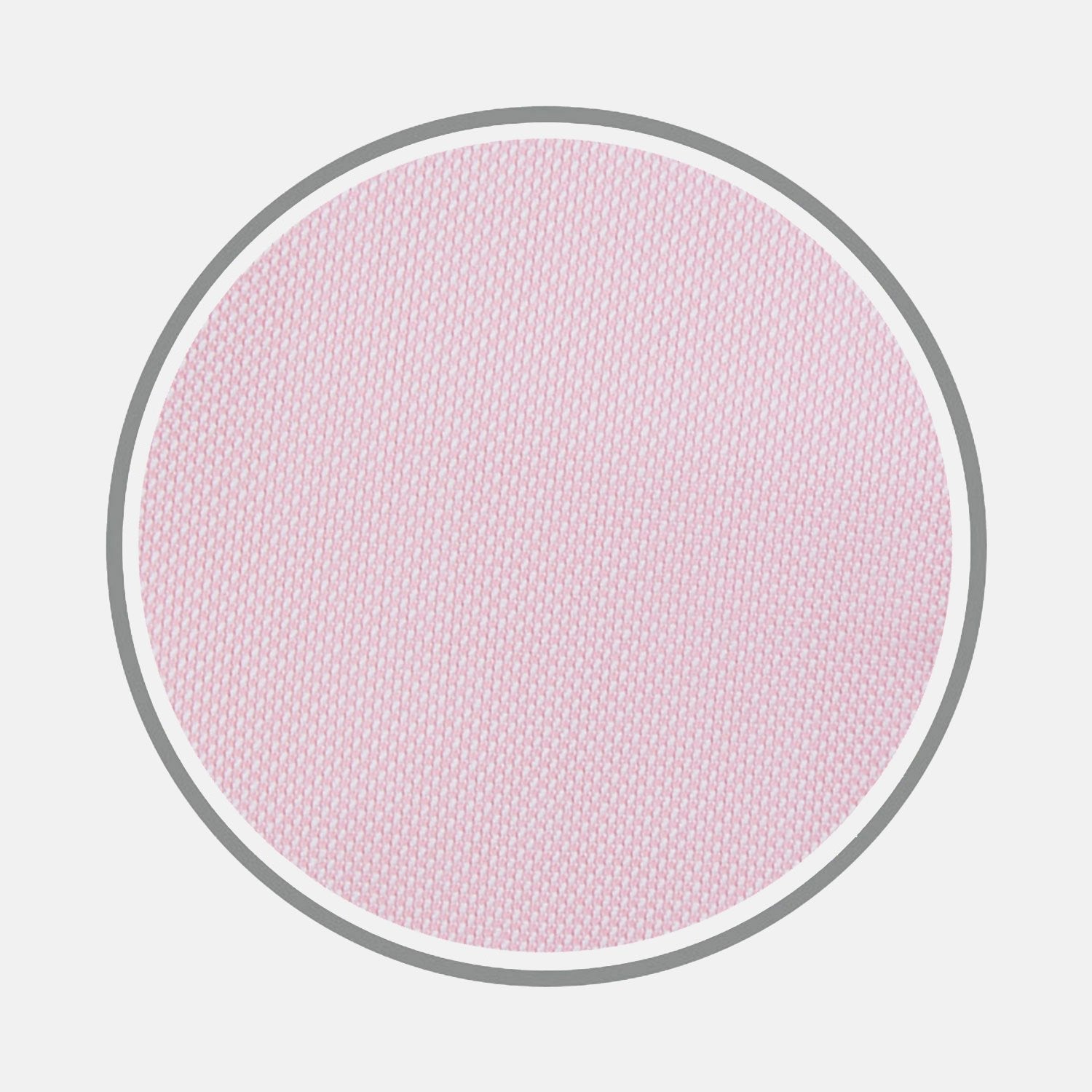 View 1 of product A circular pink fabric swatch from Turnbull & Asser’s BESPOKE FABRIC 0015 15, featuring a fine, even weave and gray border, displayed on a white background—ideal for custom shirting.