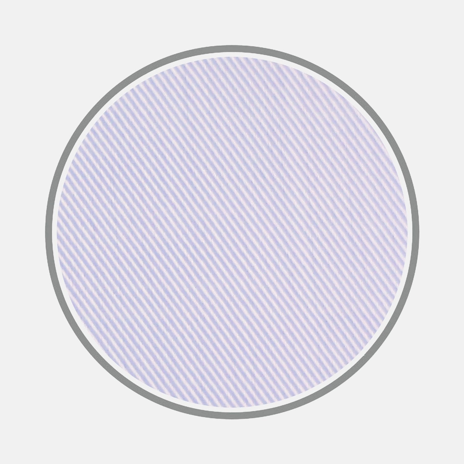 View 1 of product A circle with a thick gray outline, filled with diagonal light purple and white stripes on a white background, inspired by Turnbull & Asser's BESPOKE FABRIC 0016 07 and reminiscent of classic monogram shirt styles.