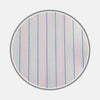 View 1 of product A round swatch of Turnbull & Asser’s BESPOKE FABRIC 0069 37 features vertical blue, pink, sage green, and white stripes with a gray circular border on a light background—ideal for custom shirt designs.