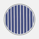 A close-up of Turnbull & Asser’s BESPOKE FABRIC 0076 05, featuring vertical blue and white stripes, is displayed in a circular frame on a light gray background.