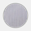 View 1 of product A circular swatch of BESPOKE FABRIC 0079 05 by Turnbull & Asser, showcasing vertical blue and white pinstripes with a gray border on white—a perfect choice for crafting your own custom shirt or exploring distinctive monogram styles.