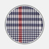 View 1 of product A circular swatch of Turnbull & Asser's BESPOKE FABRIC 1079 08 shows a navy, red, and white plaid pattern with a grey border—ideal for custom shirt design or unique monograms on white.