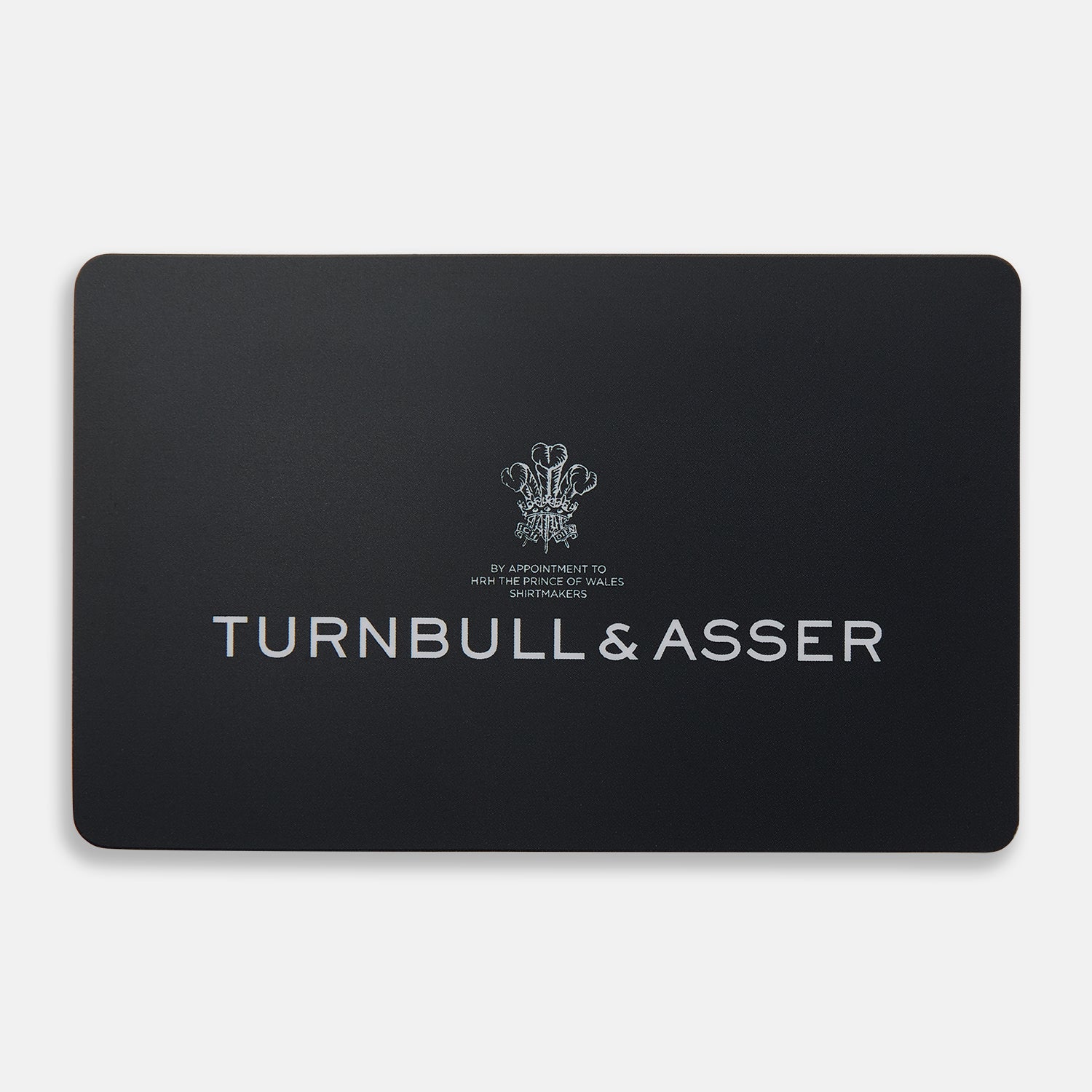 Image 1 of product A sleek black Turnbull & Asser E-Voucher card displays the brand name in white, a small emblem above it, and the words "By Appointment to H.R.H. The Prince of Wales Shirtmakers" beneath the emblem.