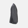View 5 of product The Riviera Ash Oversized Blazer in Linen by Turnbull & Asser UK, showcased against a plain white background, features a single-breasted design in dark gray linen—ideal for summer tailoring—with two front buttons and large flap pockets. This jacket seamlessly combines classic style with breathable comfort.