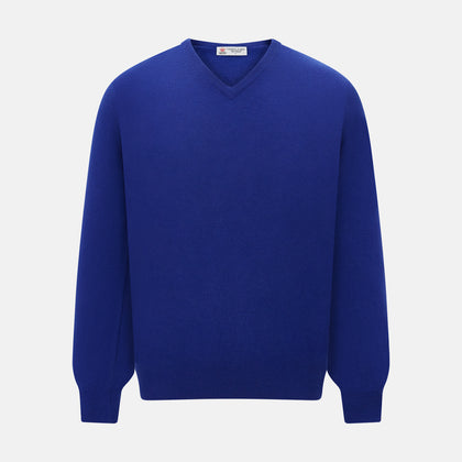 Royal Blue long-sleeve V-neck jumper in cashmere