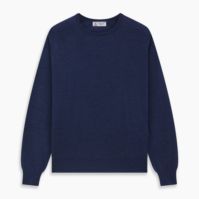 Blue Crew Neck Merino Wool Jumper Image 4